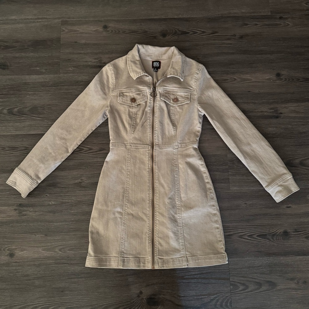 BDG by Urban Outfitters Taupe Tan Denim Long Sleeve Zipper Dress Size 4
